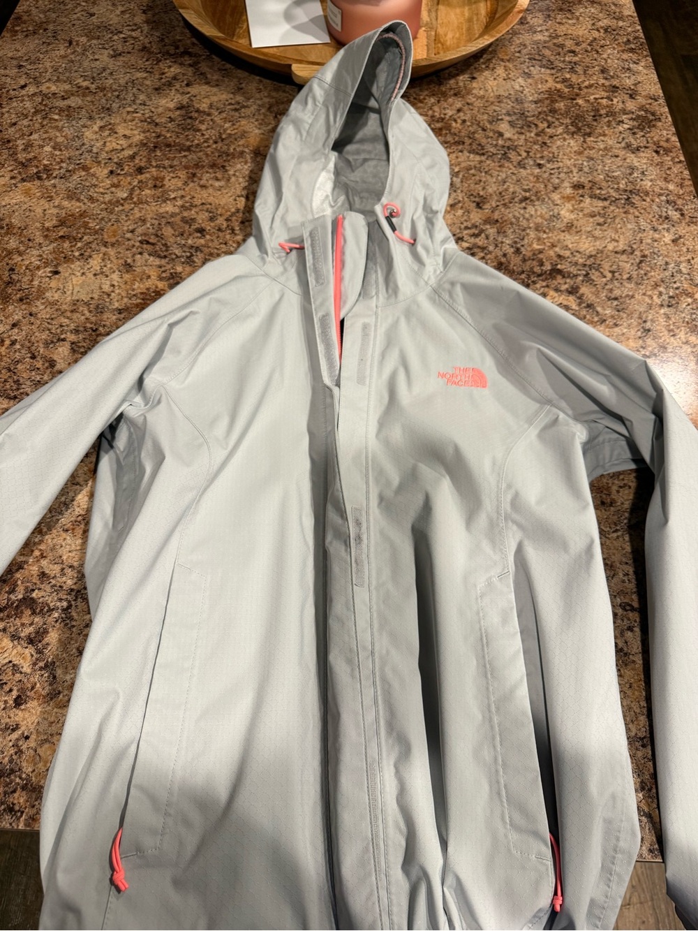 The North Face Women's Light Gray Hooded Shell with Pink Accents